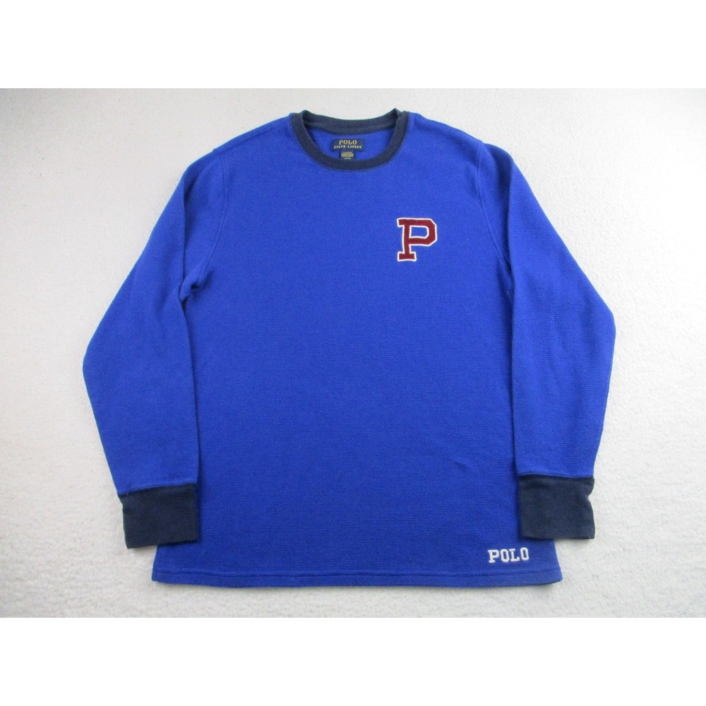 Polo Ralph Lauren Thermal Shirt Mens Large Blue Long Sleeve Waffle Knit Pullover